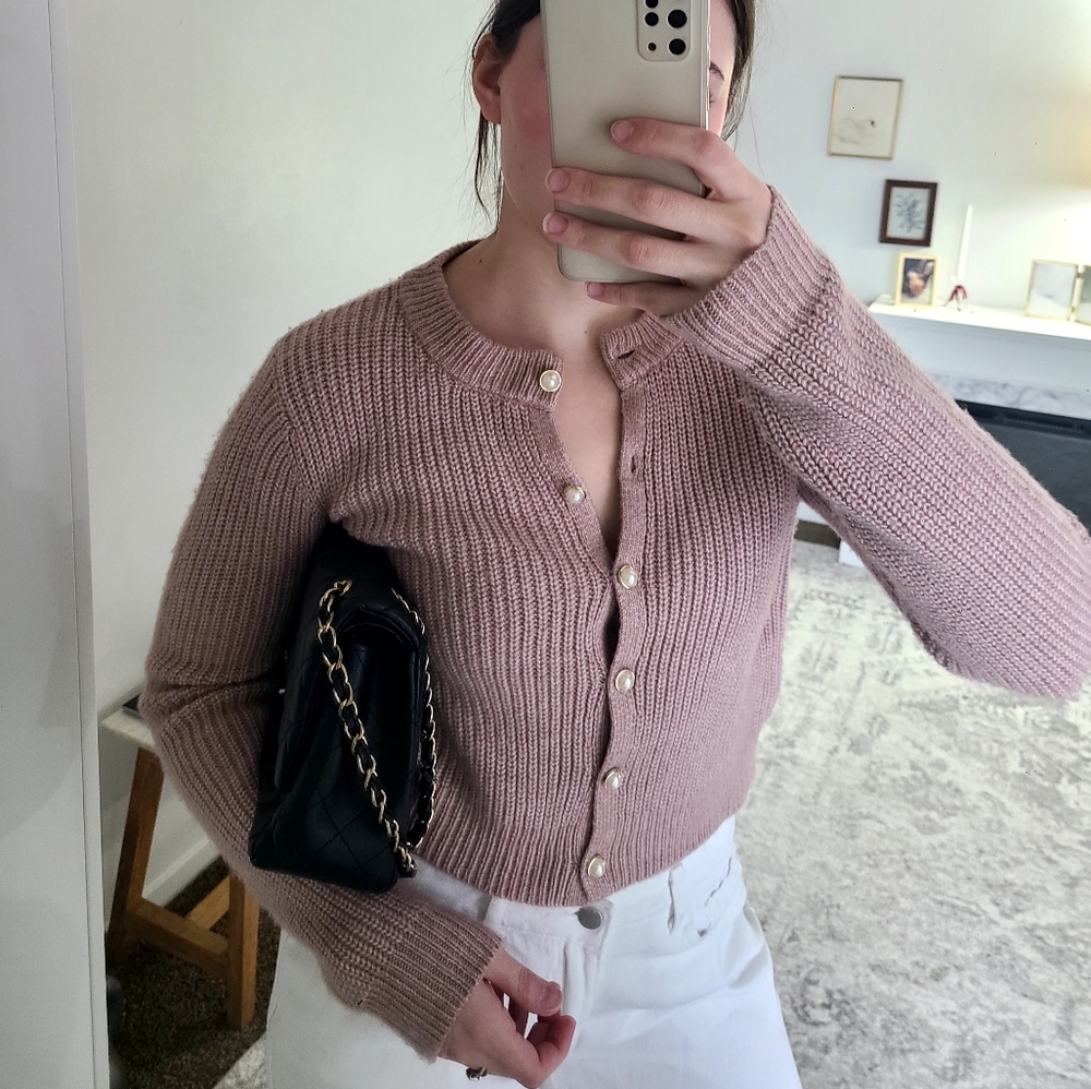 Women's Pink Button-Up Knit Cardigan